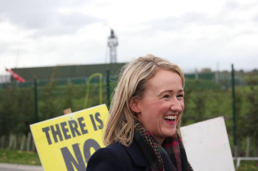 Rebecca Long-Bailey visits anti-fracking campaigners at Preston New Road, 8 October 2018. Photo: Refracktion