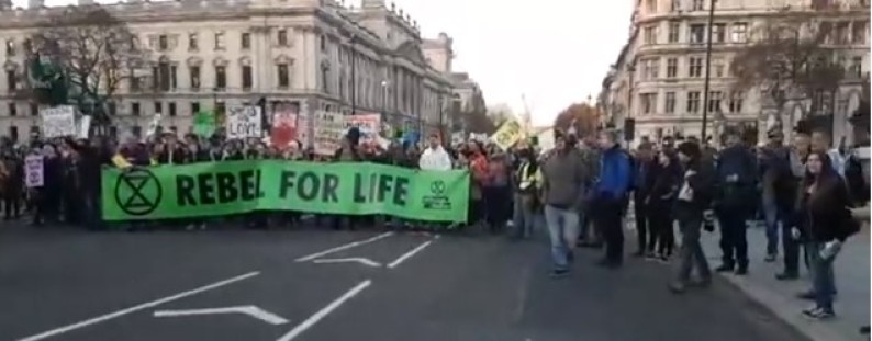 March to Parliament Square in central London in protest against government inaction on climate change, 17 November 2018. Photo: Eddie Thornton