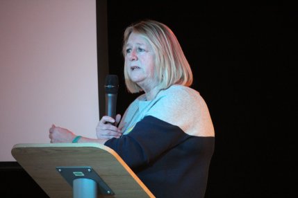 Barbara Richardson, chair of Roseacre Awareness Group, Living with Fracking event at Ribby Hall, near Blackpool, 9 February 2019. Photo: Refracktion.com