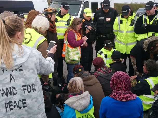 Protest at IGas shale gas site at Springs Road, Misson, 1 April 2019. Photo: Alan Finney
