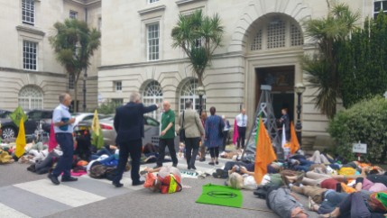 "Climate die-in" outside Surrey County Council, 9 July 2019. Photo: DrillOrDrop